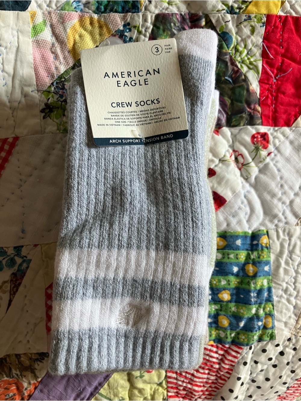 American Eagle Outfitters Light Gray & White Ribbed Crew Socks - 3 Pack